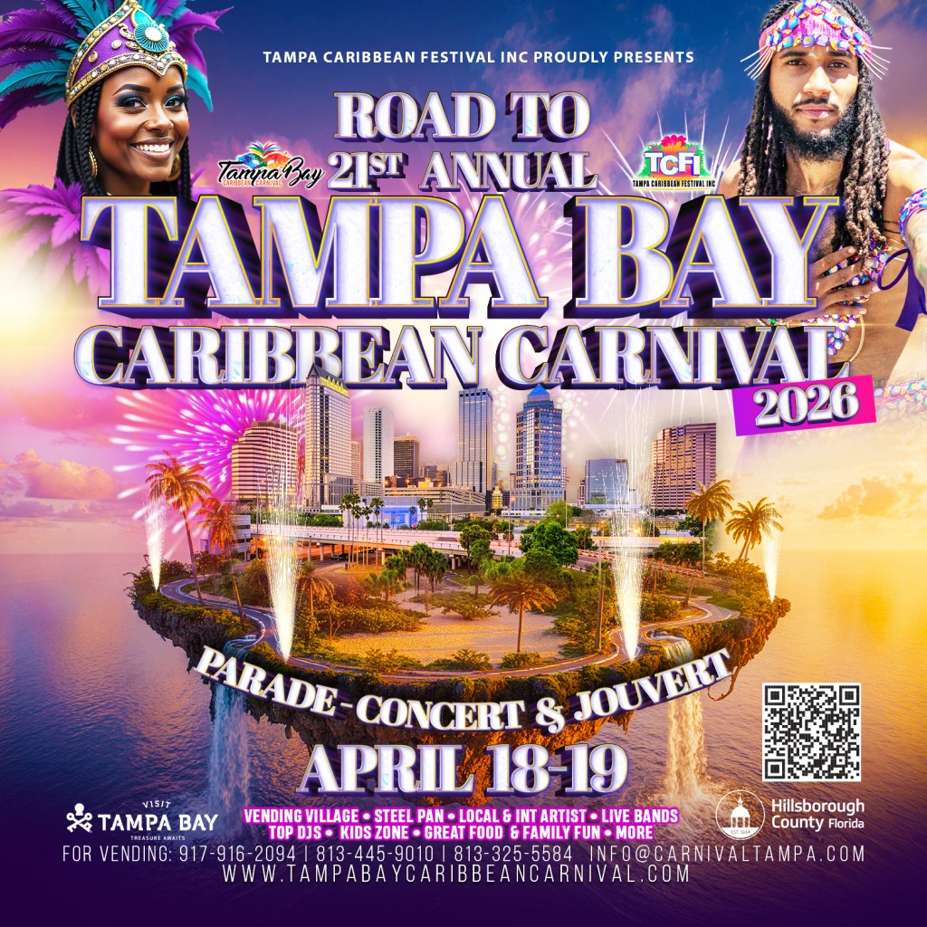 Experience the 21st Annual Tampa Bay Caribbean Carnival! Join us April 18-19, 2026, at Perry Harvey Sr. Park for a massive celebration of Caribbean culture. Featuring live performances by Mical Teja and Lil Kerry, vibrant mas bands, a street parade, live concert, and J'ouvert morning experience. Secure your tickets now for Tampa’s premier cultural festival!